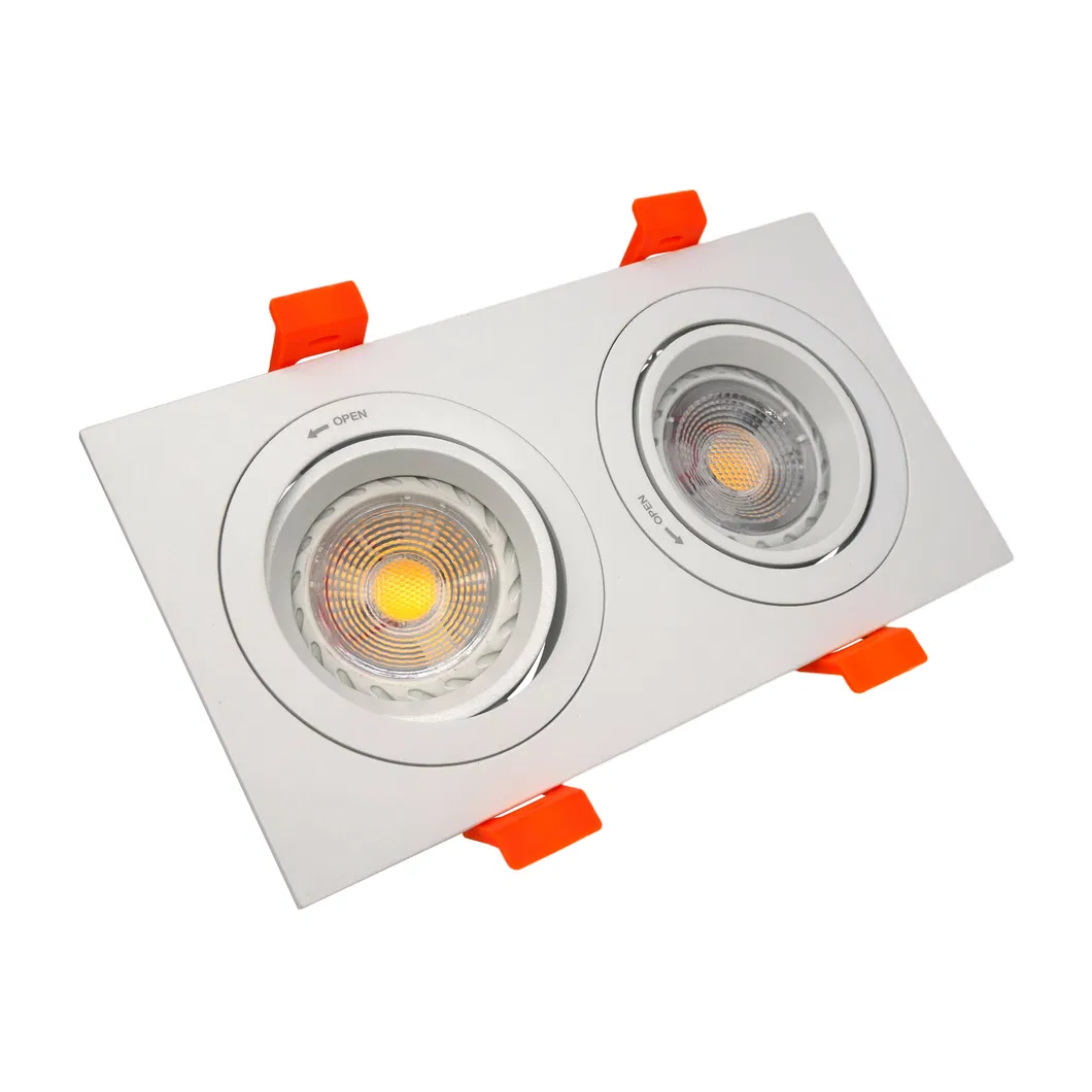 LED Halogen Recessed Aluminum MR16 GU10 Square Adjustable Double-Head Spotlight Decorative Hotel Fixture Downlight Ceiling Light