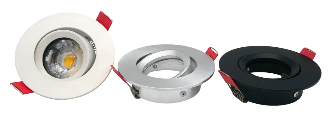 Aluminum LED Halogen MR16 GU10 Recessed Ceiling Light Round Interior-Lighting Downlight Fixture Frame Adjustable Tilt 90mm Spotlight