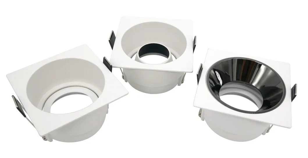Aluminum LED Halogen Square Trumpet Recessed MR16 GU10 Reflector Spotlight Downlight Housing