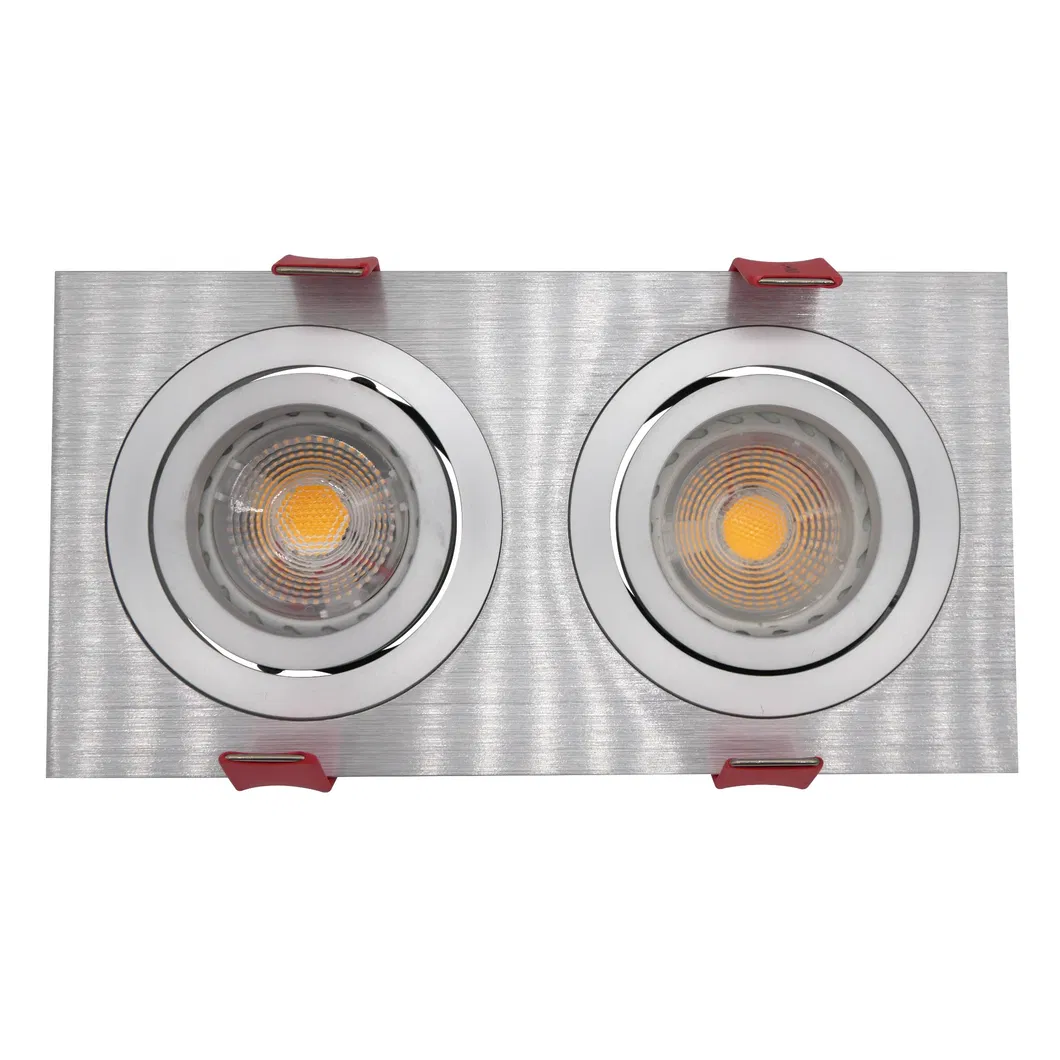 MR16 GU10 LED Halogen Recessed Aluminum Square Downlight Ceiling Light Adjustable Double-Head Spotlight
