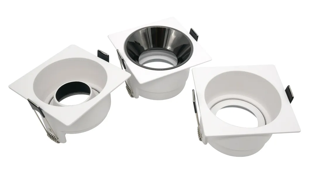 Aluminum LED Halogen Square Trumpet Recessed MR16 GU10 Reflector Spotlight Downlight Housing