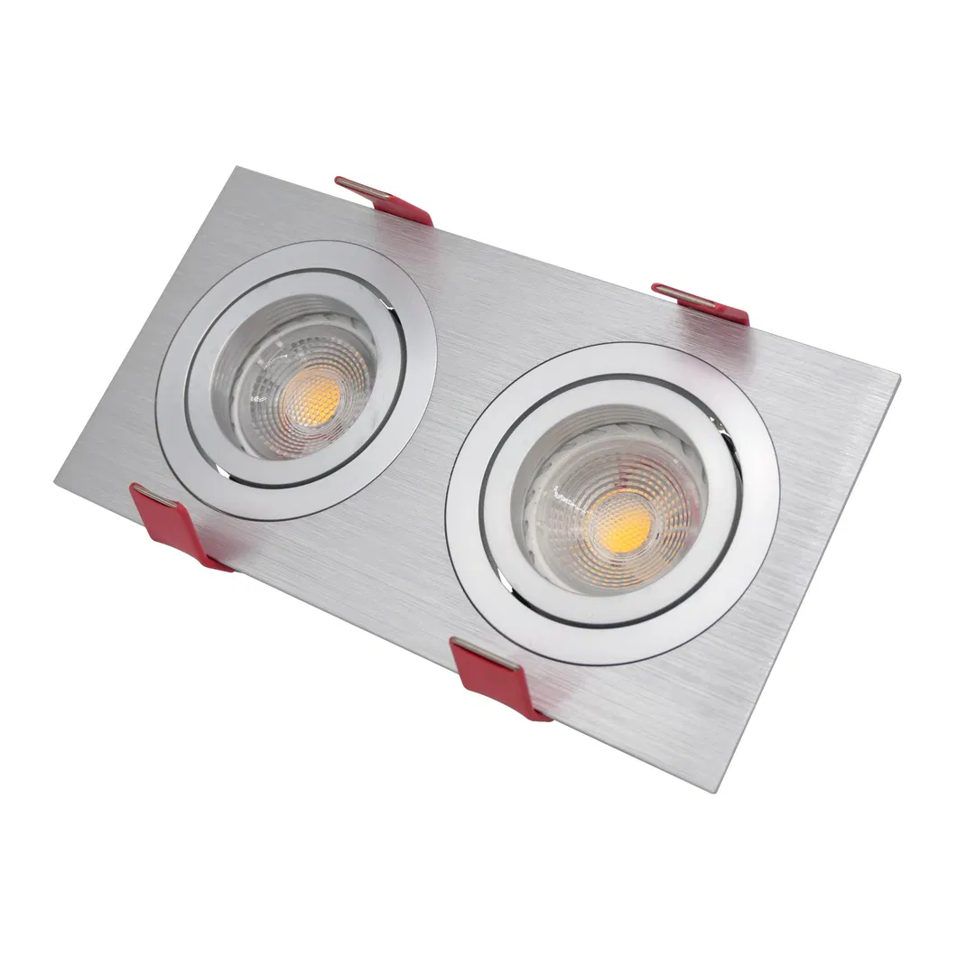 MR16 GU10 LED Halogen Recessed Aluminum Square Downlight Ceiling Light Adjustable Double-Head Spotlight