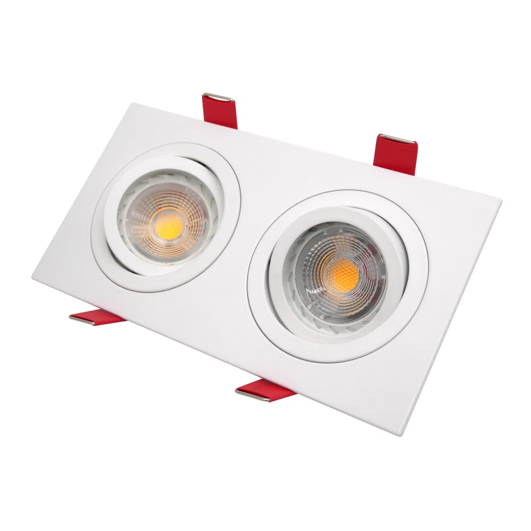 MR16 GU10 LED Halogen Recessed Aluminum Square Adjustable Double-Head Spotlight Decorative Fixture Ceiling Light Downlight