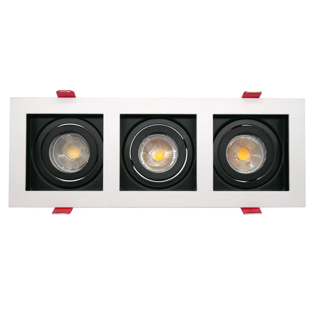 Aluminum MR16 GU10 LED Halogen Recessed 3-Head Ceiling Light Indoor Commercial Lighting Adjustable Downlight Spotlight
