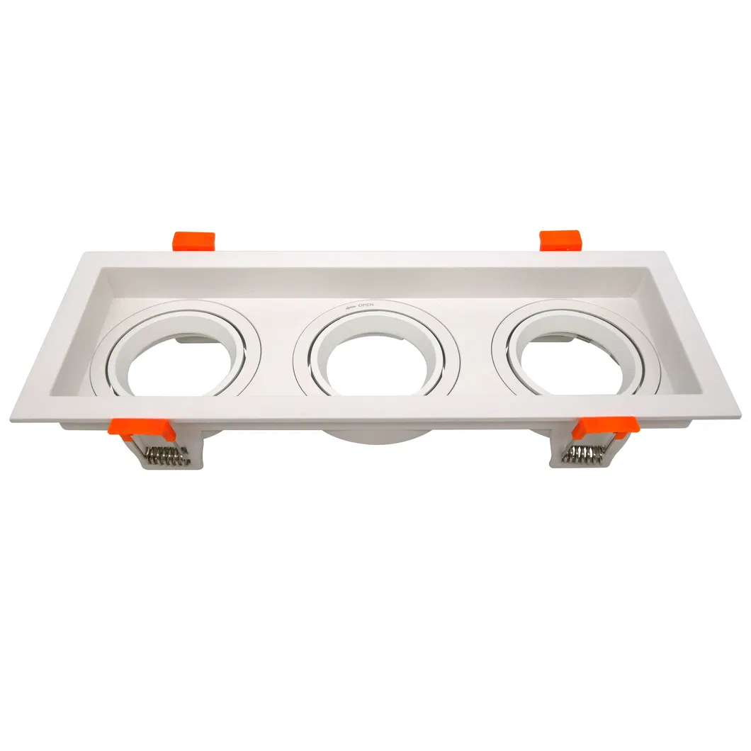 Aluminum MR16 GU10 LED Halogen Recessed Square 3-Head Adjustable Ceiling Downlight Fixture Spotlight