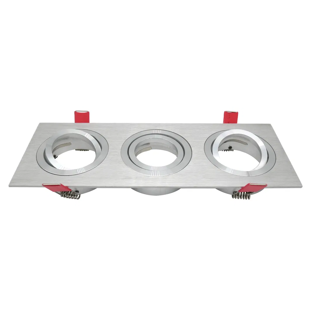 MR16 GU10 LED Halogen Recessed Square 3-Head Adjustable Ceiling Downlight Fixture Spotlight with Aluminum