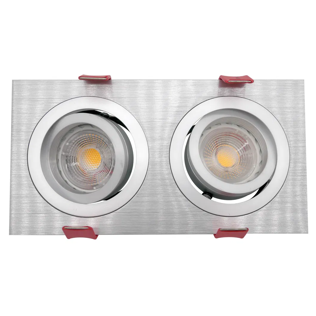 MR16 GU10 LED Halogen Recessed Aluminum Square Downlight Ceiling Light Adjustable Double-Head Spotlight
