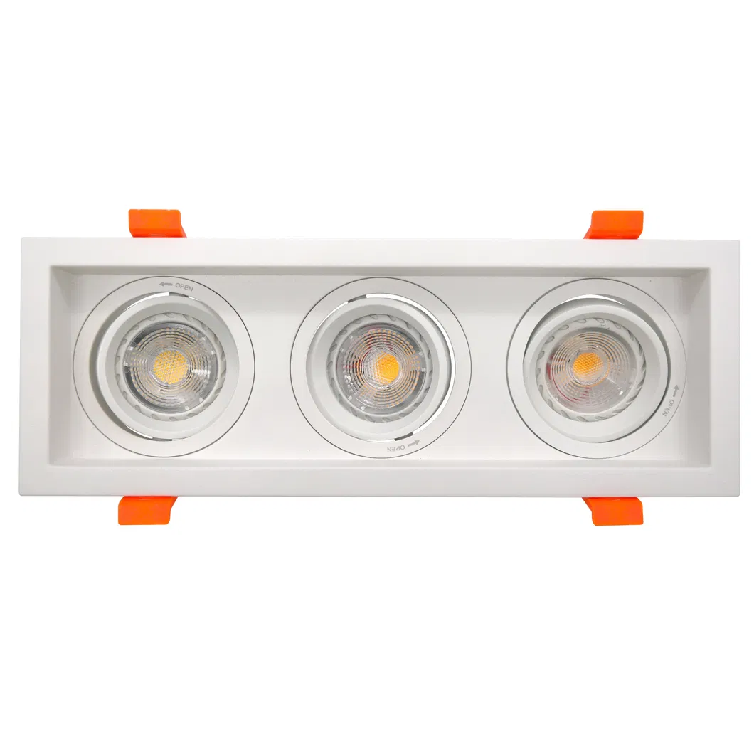 Aluminum MR16 GU10 LED Halogen Recessed Square 3-Head Adjustable Ceiling Downlight Fixture Spotlight