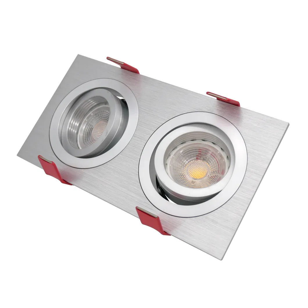 MR16 GU10 LED Halogen Recessed Aluminum Square Downlight Ceiling Light Adjustable Double-Head Spotlight