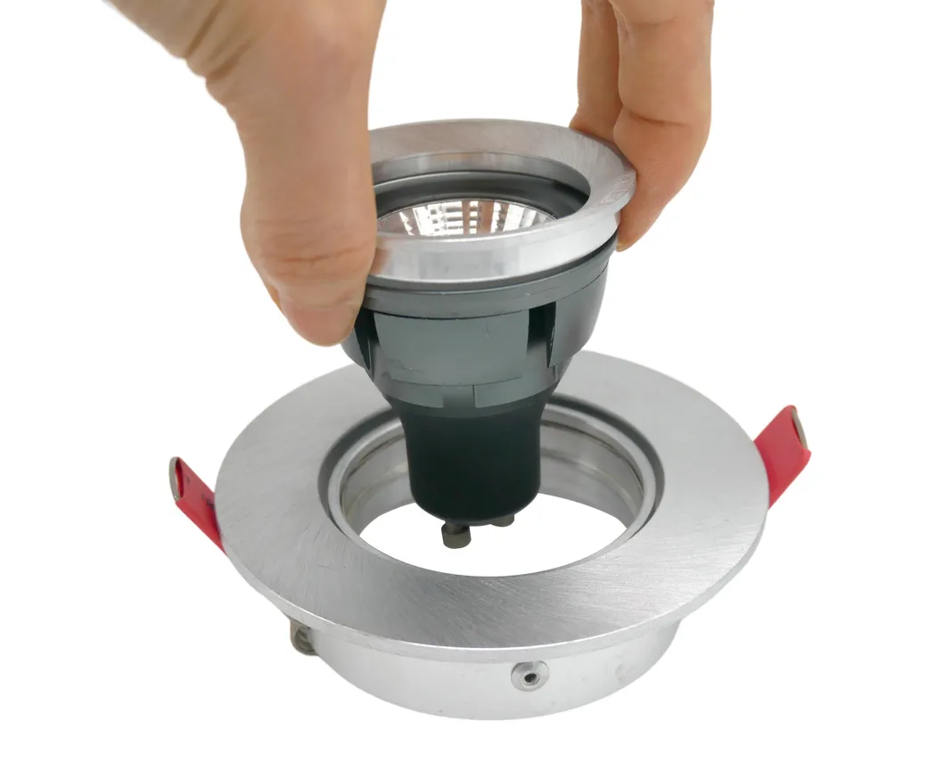 Aluminum LED Halogen MR16 GU10 Recessed Ceiling Light Round Interior-Lighting Downlight Fixture Frame Adjustable Tilt 90mm Spotlight