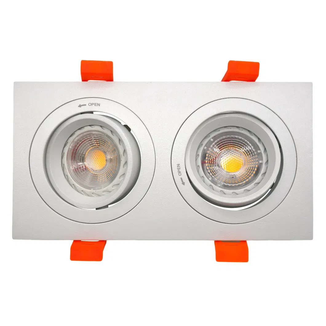 LED Halogen Recessed Aluminum MR16 GU10 Square Adjustable Double-Head Spotlight Decorative Hotel Fixture Downlight Ceiling Light