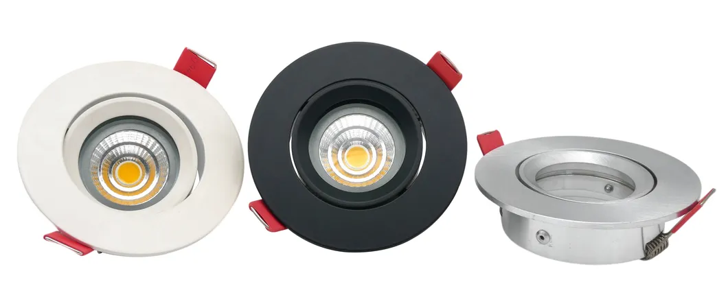 Aluminum LED Halogen MR16 GU10 Recessed Ceiling Light Round Interior-Lighting Downlight Fixture Frame Adjustable Tilt 90mm Spotlight