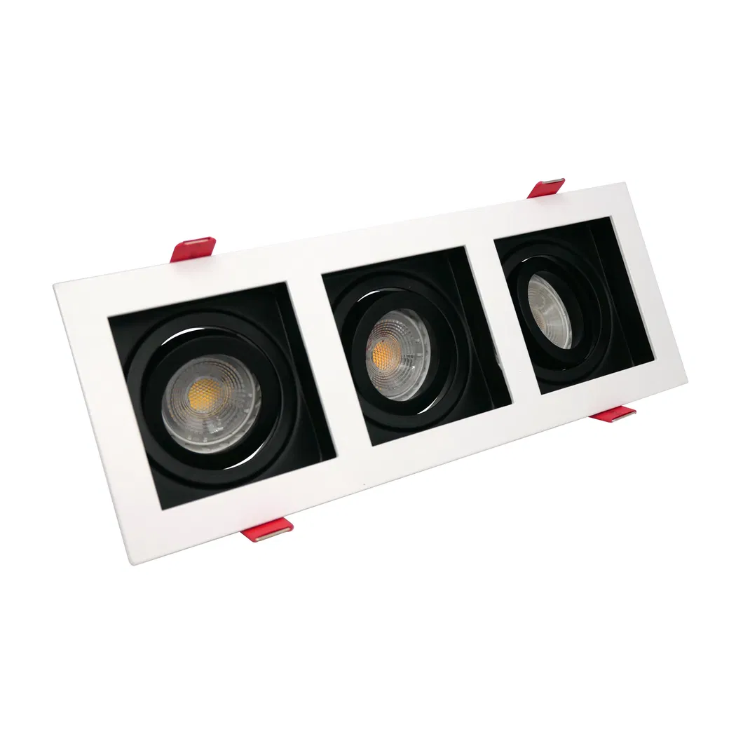 Aluminum MR16 GU10 LED Halogen Recessed 3-Head Ceiling Light Indoor Commercial Lighting Adjustable Downlight Spotlight